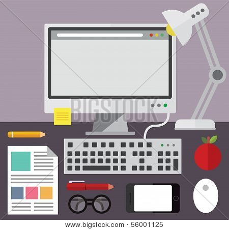 Desktop computer and desk objects