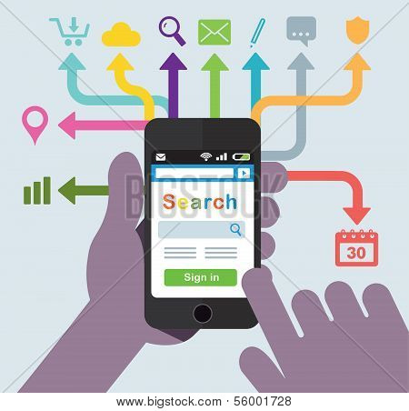 Smartphone device with arrows and icons