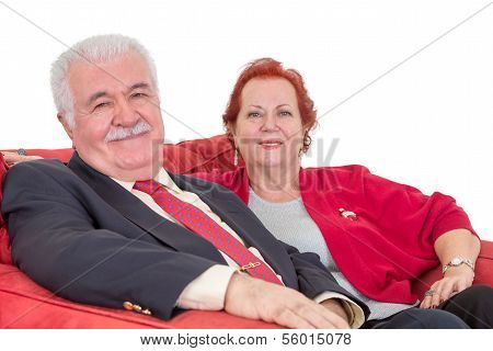 Stylish Senior Couple In Red