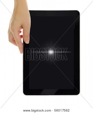 Black tablet with turned off screen isolated on white 