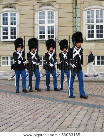 Change of Royal Guards at Amalienborg Castle in Copenhagen, Denmark