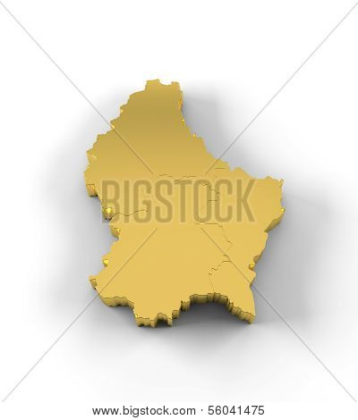 Luxembourg map 3D gold with states and clipping path