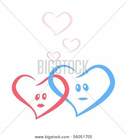 Blue And Red Love Hearts Together