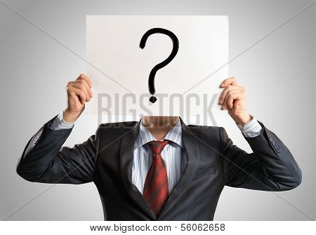 business man holding a poster