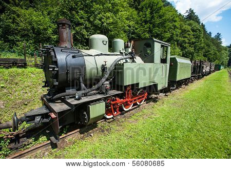 Narrow-gauge railway, steam train in Cisna, Poland