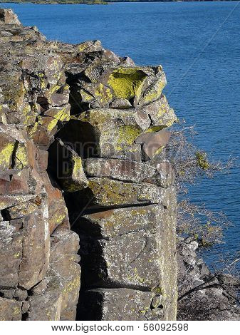 Basalt columns with yellow lichen