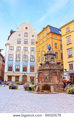 Old Well On Stortorget Square, A Small Public Square, Stockholm