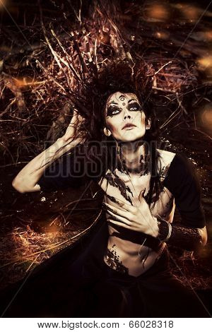 Man-tree in a wild wood. Art project. Fantasy. Halloween.