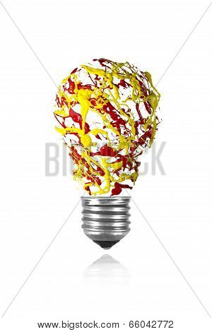 Yellow Red Paint Splah Made Light Bulb