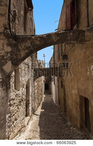 Medieval Street Of Knight. Greece. Rhodos Island. Old Town. Street Of The Knights Photo (now Embassy