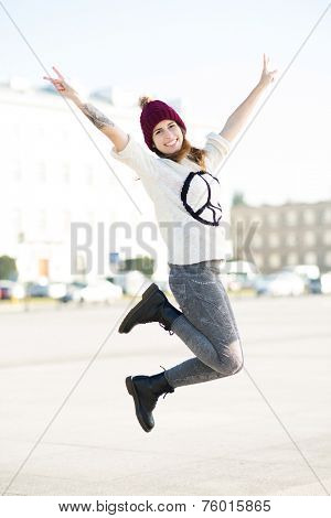 Happy woman jumping 