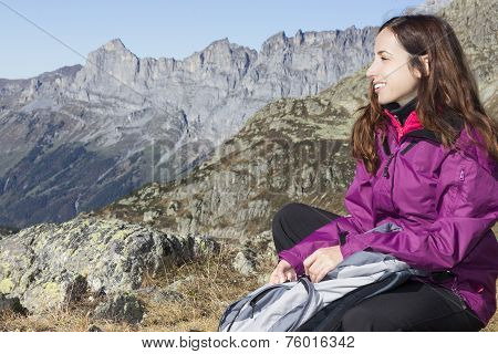 Woman Hiker On Swiss Alps