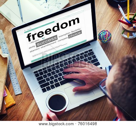 Man Reading the Definition of Freedom