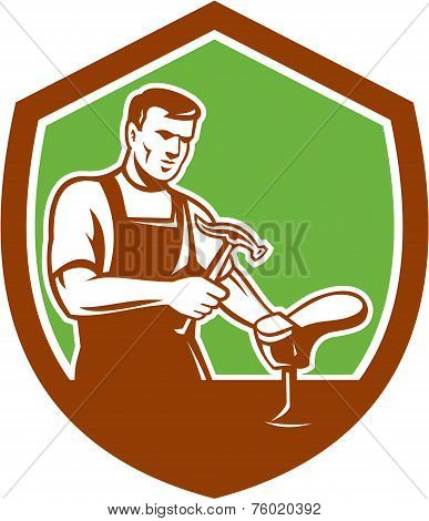 Shoemaker With Hammer Shoe Shield Retro