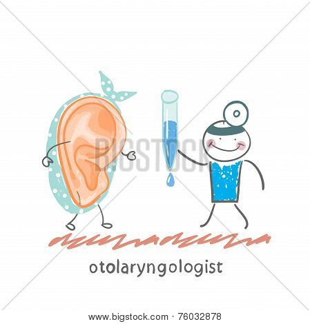 otolaryngologist  gives a patient ear drops