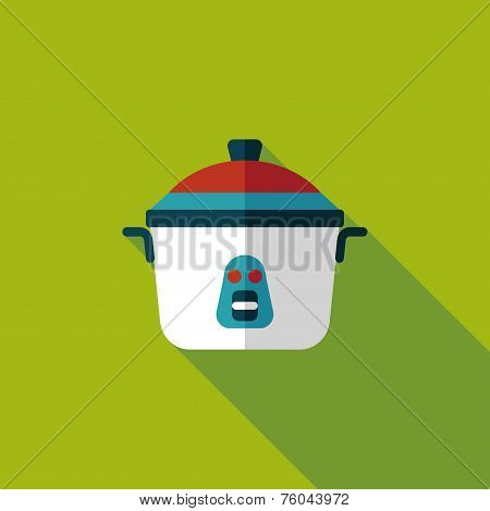 Kitchenware Rice Cooker Flat Icon With Long Shadow,eps10