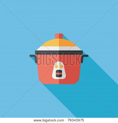 Kitchenware Rice Cooker Flat Icon With Long Shadow,eps10