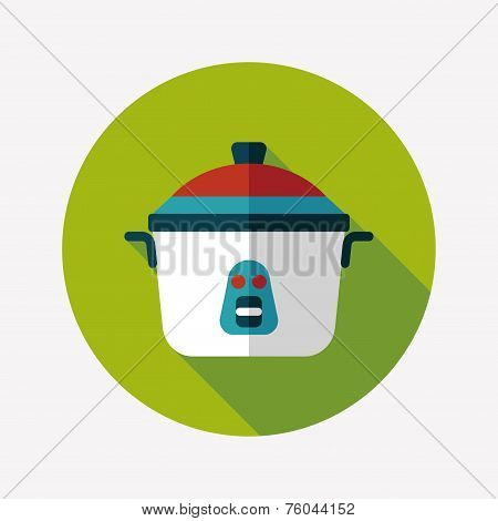 Kitchenware Rice Cooker Flat Icon With Long Shadow,eps10