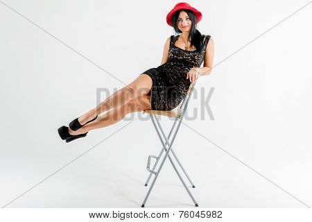 Young photo model and white background