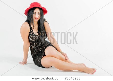 Young photo model and white background