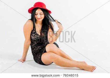 Young photo model and white background