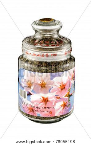 Glass Jar Of Japanese Dried Green Tea