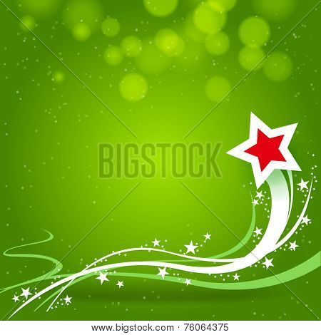 red star with trail and green background