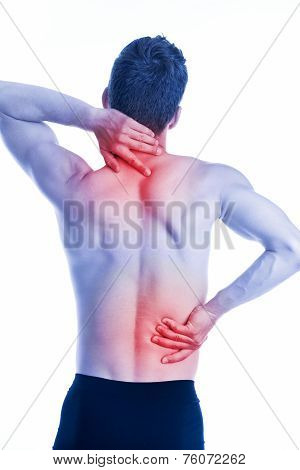 Man Has Pain In The Neck And Hips On The Back