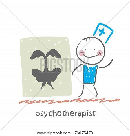 psychotherapist  shows a picture test