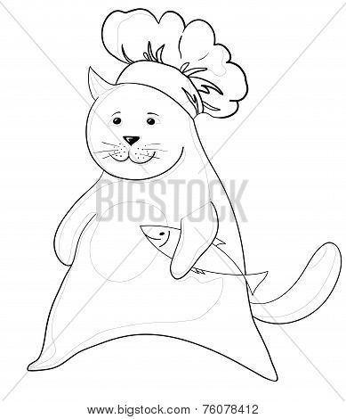 Cat with fish, contours