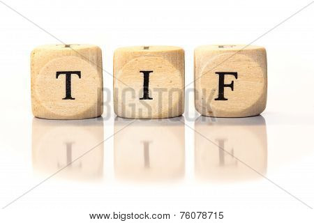 Tif Spelled Word, Dice Letters With Reflection