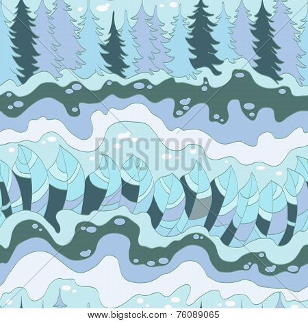 winter forest and river seamless pattern