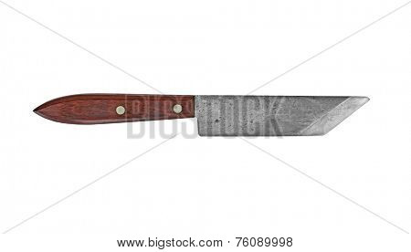 vintage rusty shoemaker knife over white, clipping path