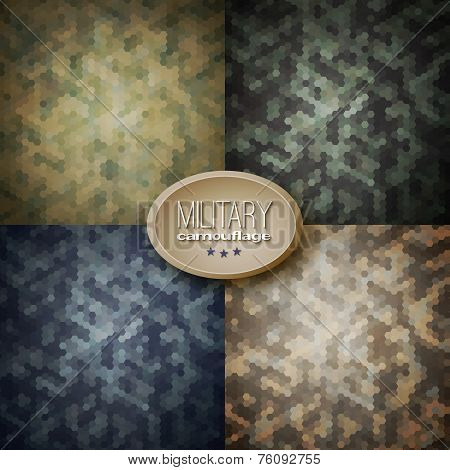 Military Camouflage Backgrounds (jungle, Woodland, Blueberries, Desert Storm), Vector Illustrations