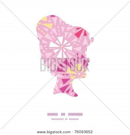 Vector pink abstract triangles girl portrait silhouette pattern frame