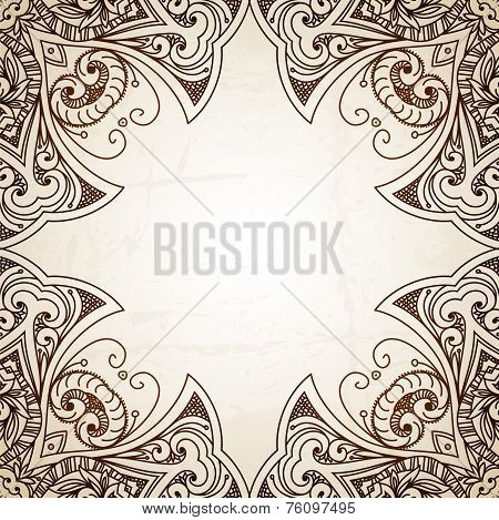 Vintage vector circle floral ornamental border. Lace pattern des