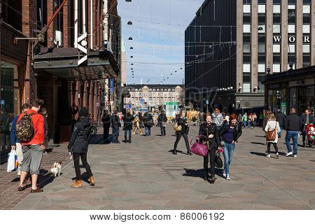 Helsinki, Finland - March 29:the Brisk Movement Of People On The Street Of Helsinki,