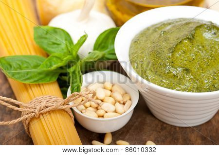 Italian Traditional Basil Pesto Pasta Ingredients