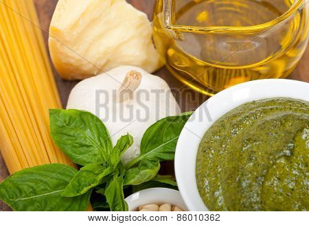 Italian Traditional Basil Pesto Pasta Ingredients