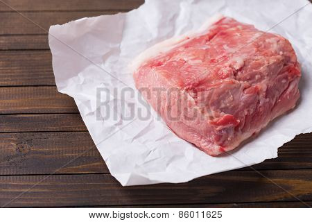 Fresh Raw Meat On Wooden Background