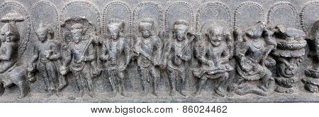 KOLKATA, INDIA - FEBRUARY 15: Dasavatara, from 10/11th century found in Basalt, Bihar now exposed in the Indian Museum in Kolkata, on February 15, 2014