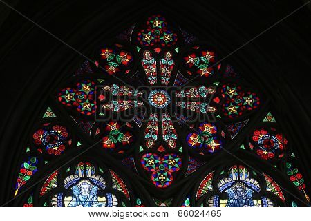 VIENNA, AUSTRIA - OCTOBER 11: Stained glass in Votiv Kirche (The Votive Church). It is a neo-Gothic church located on the Ringstrabe in Vienna, Austria on October 11, 2014