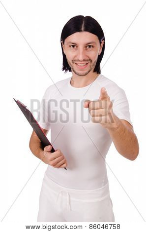 A man in white sportswear isolated on white