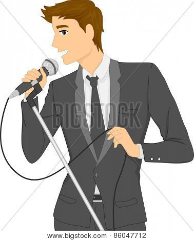 Illustration of a Man in a Suit Singing Using a Microphone