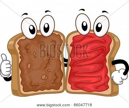 Mascot Illustration of a Peanut Butter and Jam Sandwiches Hanging Out Together