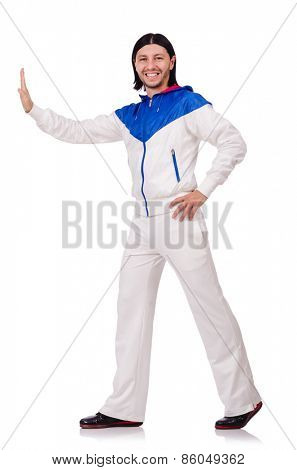 A man in white sportswear isolated on white