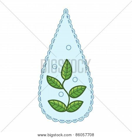 Water drop with leaves within.