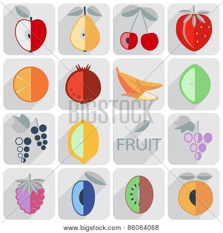 Set Of Icons, Fruit, Flat Style