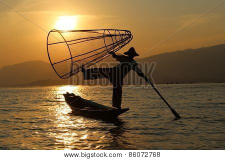 Traditional Fisherman at Inle Lake