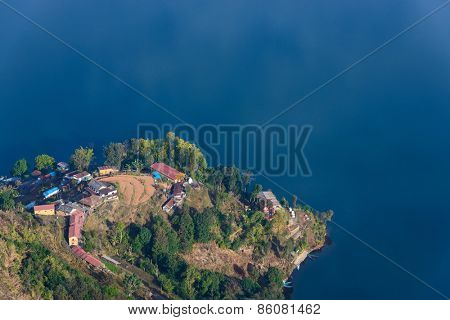 Phewa Lake aerial view near Pokhara in Nepal